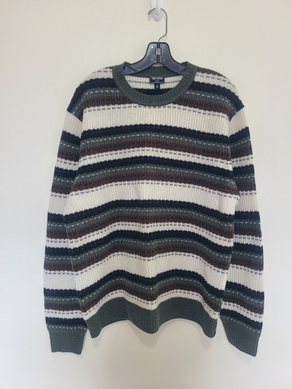 Todd Snyder Crewneck 100% Wool Striped Sweater size L Green